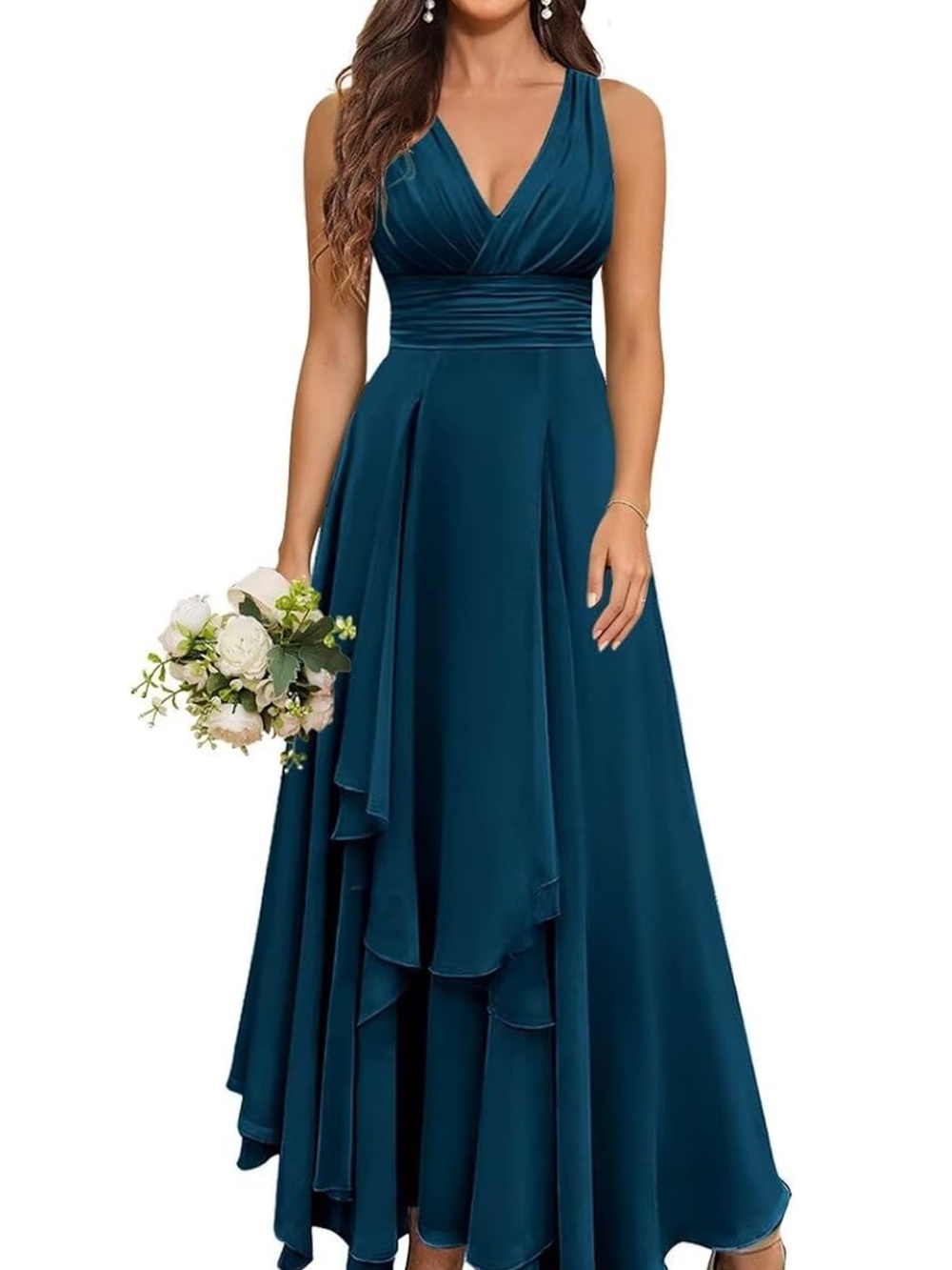 Elegant Peacock V-Neck Evening Dress. New with tags